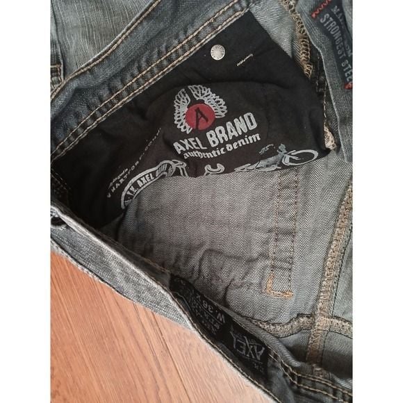 Axel Brand Men's Gray Medium Wash Straight Leg Denim Jeans 5-Pocket Logo 10