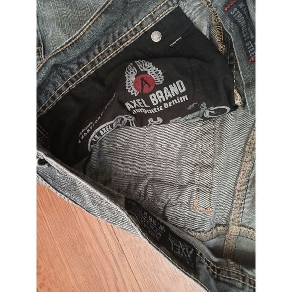 Axel Brand Men's Gray Medium Wash Straight Leg Denim Jeans 5-Pocket Logo 11