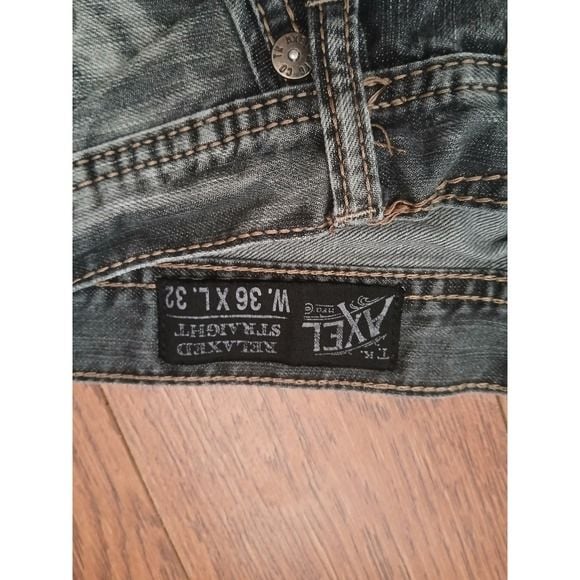 Axel Brand Men's Gray Medium Wash Straight Leg Denim Jeans 5-Pocket Logo 12