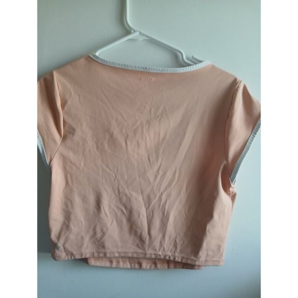 Old Navy Active Peach V-Neck Cropped T-Shirt Contrast Trim Stretch L 7