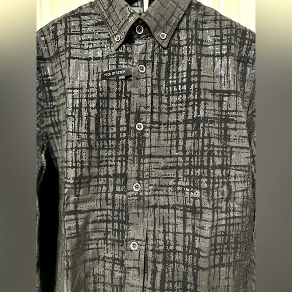 Fried Denim Black metallic pattern button up long sleeve shirt. 2