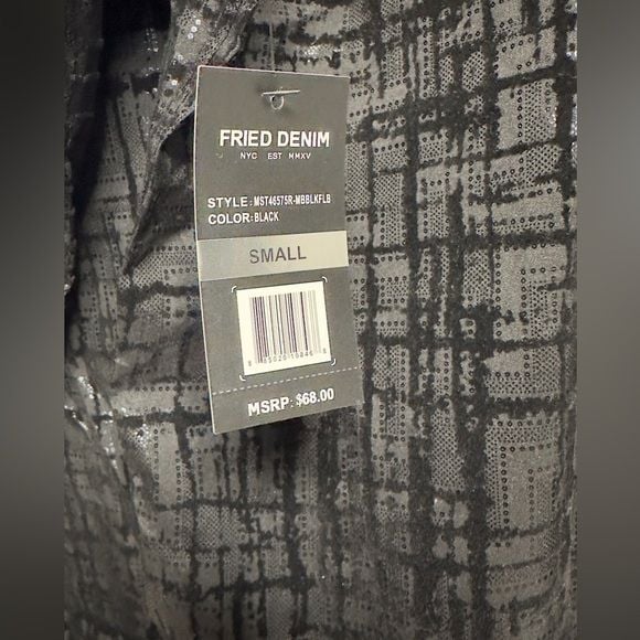 Fried Denim Black metallic pattern button up long sleeve shirt. 6