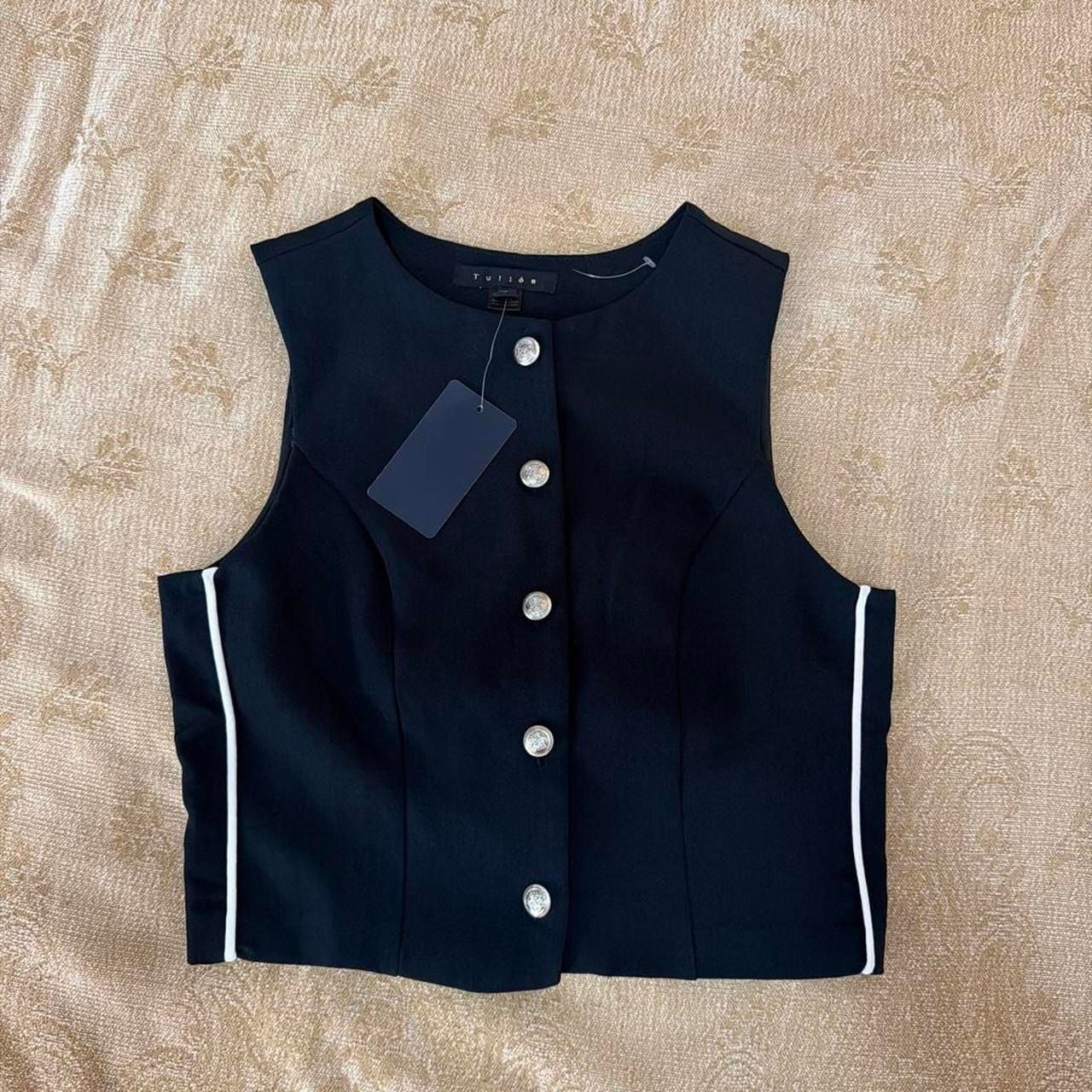 Tulléa Navy Blue Button-Front Vest with White Side Stripes Size M 2