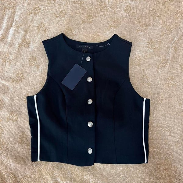 Tulléa Navy Blue Button-Front Vest with White Side Stripes Size M