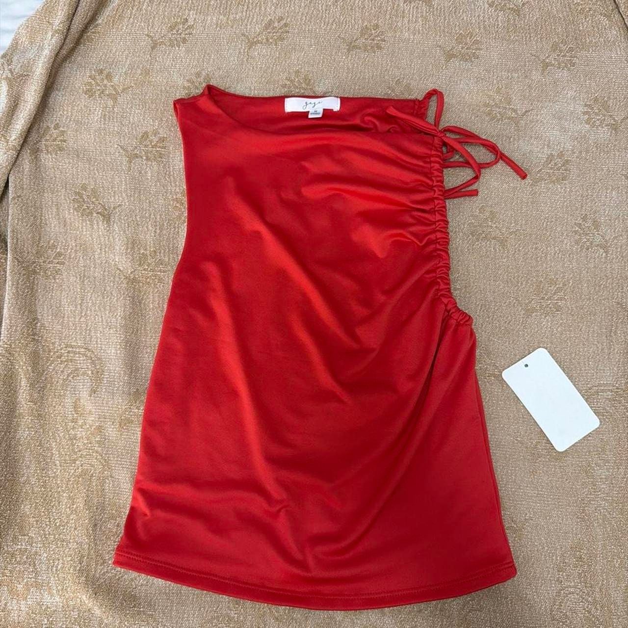 Gaze Red Asymmetrical Tie Detail Tank Top 2