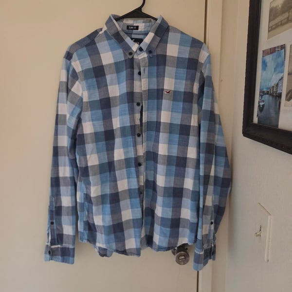 Hollister Epic Flex Stretch Slim Fit Plaid Long Sleeve Button-Up Shirt XL