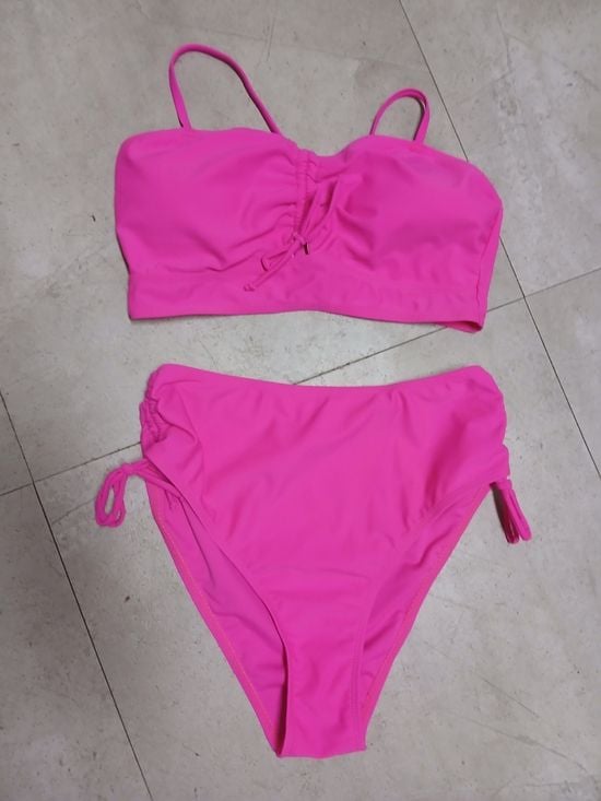 Women's Hot Pink Two-Piece Bikini Set with Adjustable Ties 1