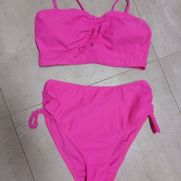 Women's Hot Pink Two-Piece Bikini Set with Adjustable Ties