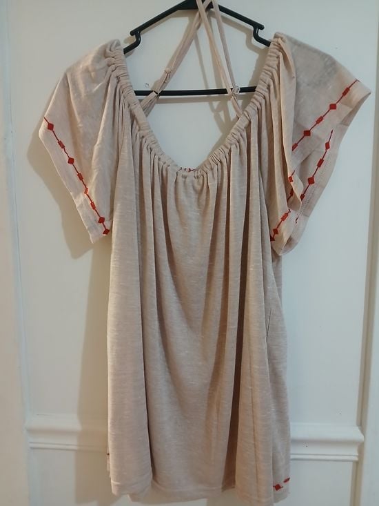 Kori Beige Tunic with Red Geometric Embroidery 9