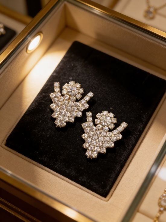 Antique Crystal Cluster Drop Earrings - Gold Tone 2
