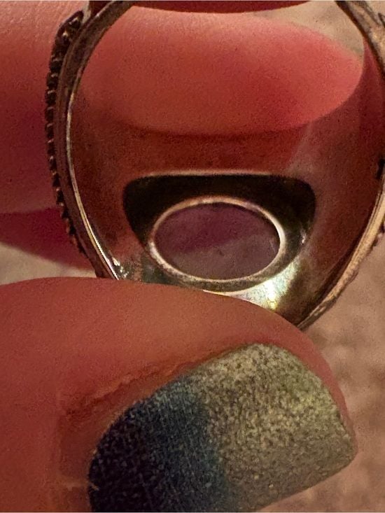 Silver Beaded Amethyst Cabochon Statement Ring, Size 8 8
