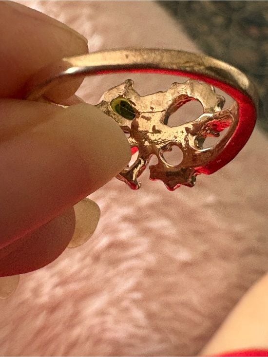 Unique Rose Gold Butterfly Ring with Pink and Olive Stones 4
