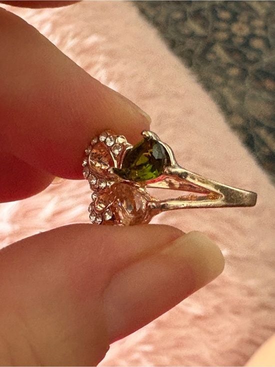 Unique Rose Gold Butterfly Ring with Pink and Olive Stones 5