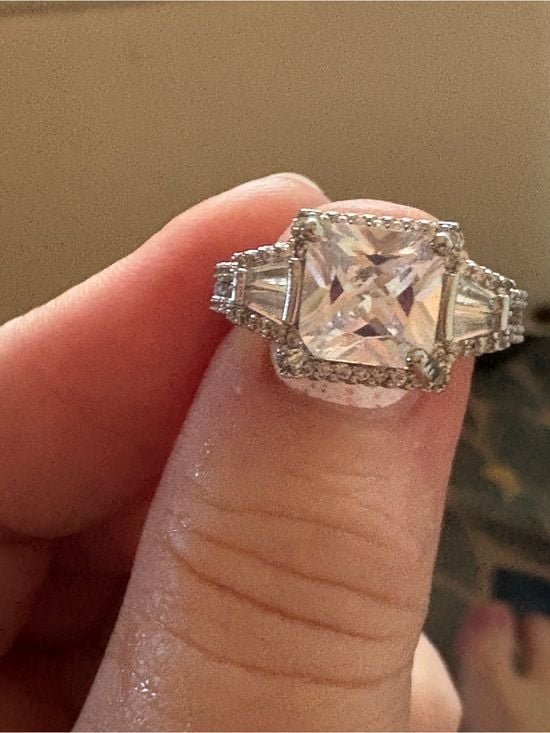 Silver Cushion-Cut Halo Engagement Ring in White Size 7 3