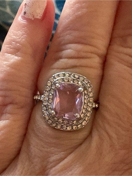 Silver with Pink & White Crystals Halo Statement Ring - Size 8 4
