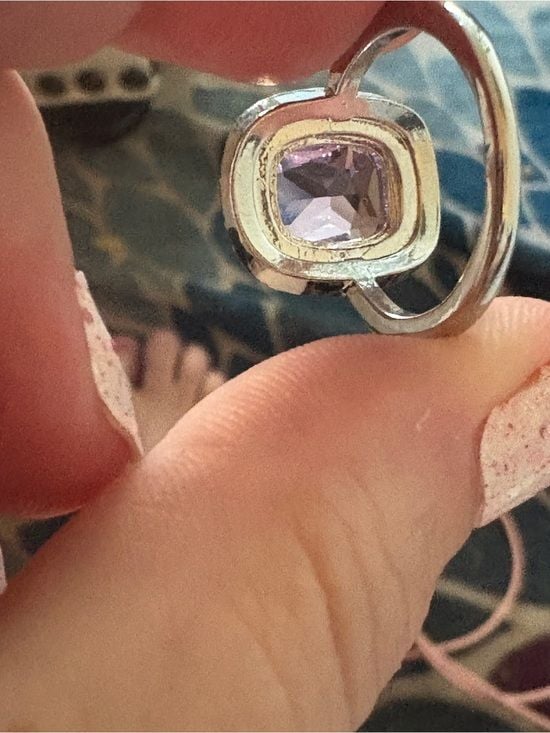 Silver with Pink & White Crystals Halo Statement Ring - Size 8 6