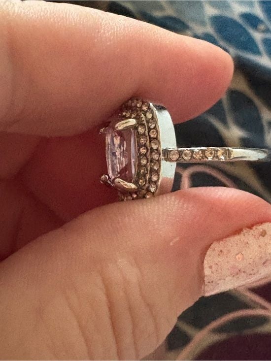 Silver with Pink & White Crystals Halo Statement Ring - Size 8 7