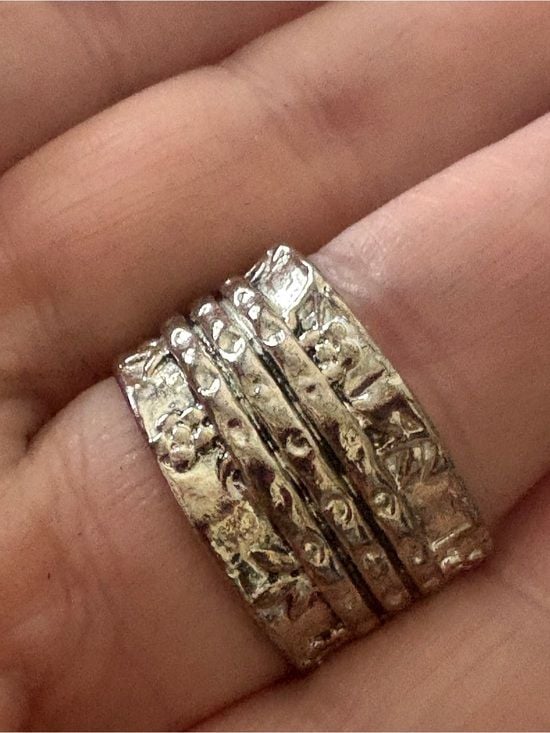 Hammered Silver Texture Bee Statement Ring size 8 3
