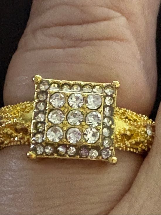 Vintage Gold Plated over Sterling Silver Crystal Square Cluster Ring Size 9 2