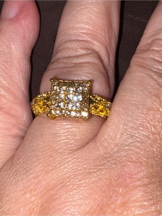 Vintage Gold Plated over Sterling Silver Crystal Square Cluster Ring Size 9 3
