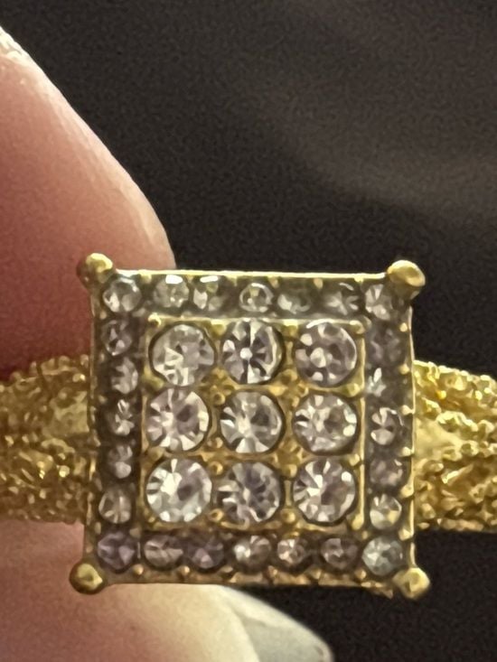 Vintage Gold Plated over Sterling Silver Crystal Square Cluster Ring Size 9 7