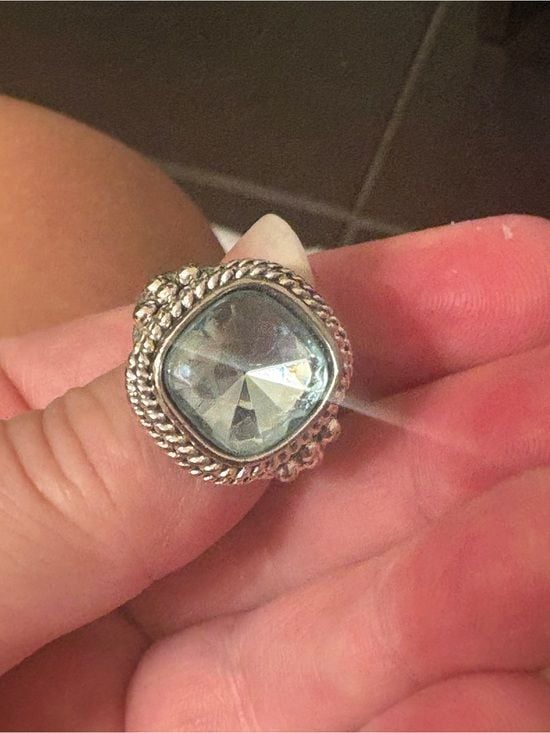 Silver Blue Topaz Square Statement Ring Size 8 9