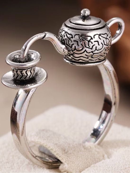 White Gold Double Teapot Ring - Size 8 5