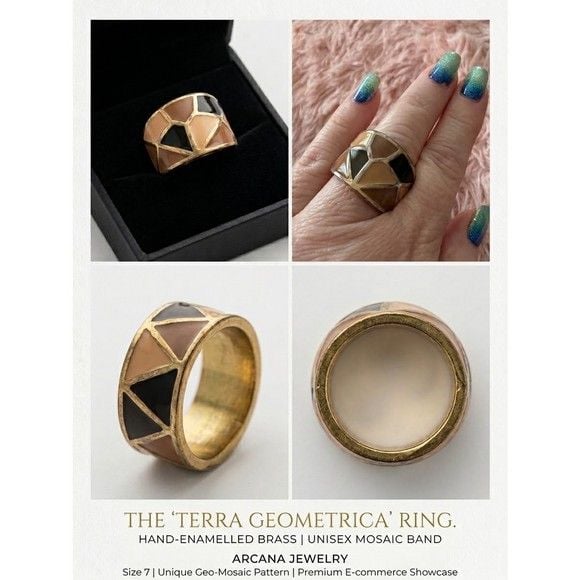 Arcana Jewelry Terra Geometrica Band — Size 7 Hand-Enameled Brass Mosaic Ring 2