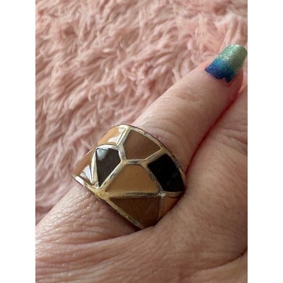 Arcana Jewelry Terra Geometrica Band — Size 7 Hand-Enameled Brass Mosaic Ring 3