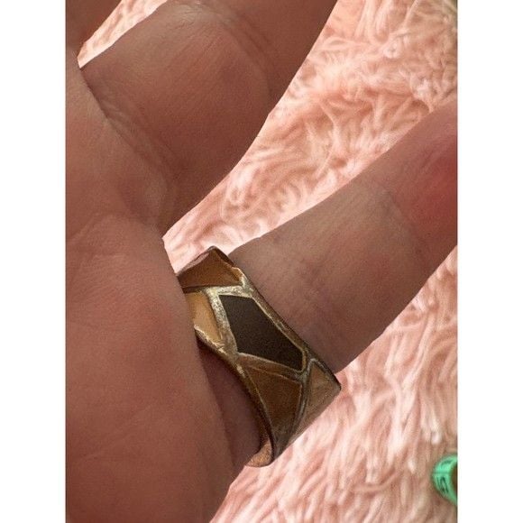 Arcana Jewelry Terra Geometrica Band — Size 7 Hand-Enameled Brass Mosaic Ring 5