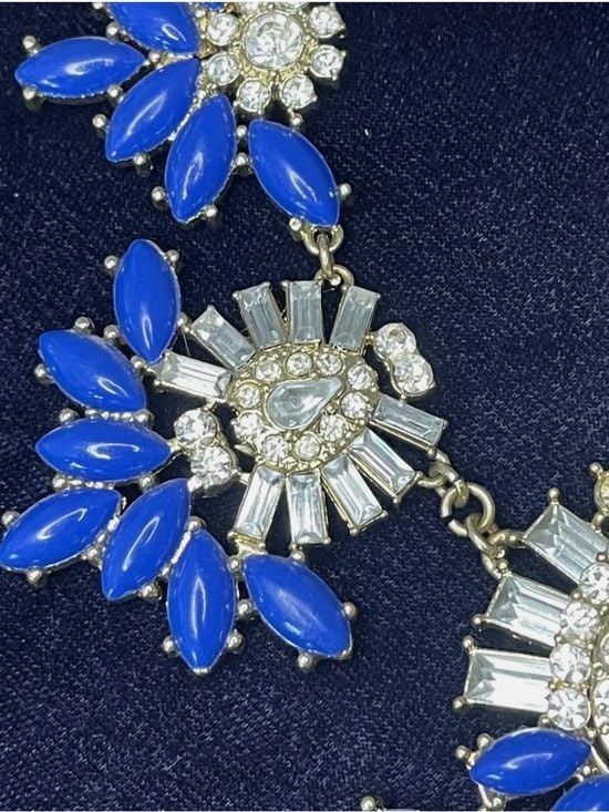 Runway Cobalt Blue Bib Statement Necklace WITH Rhinestones EUC 7