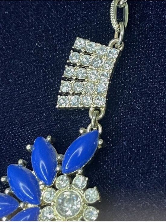 Runway Cobalt Blue Bib Statement Necklace WITH Rhinestones EUC 8