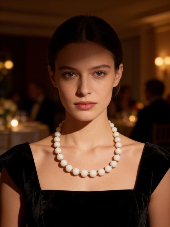 Vintage Monet Classic White Bead Necklace with Gold Accents 3