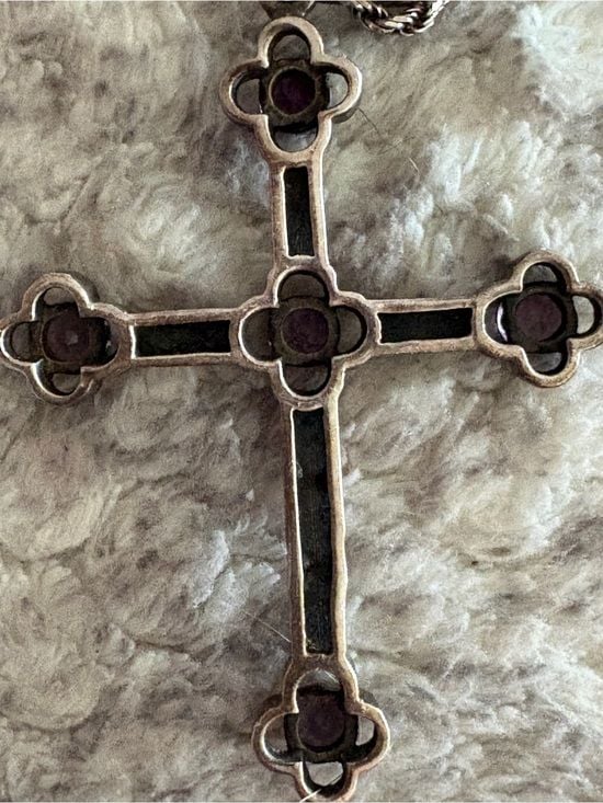 FAS Sterling Silver Chain Cross Necklace with Amethyst Stones 7