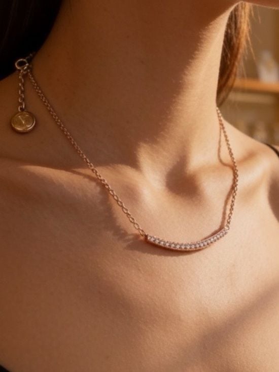 Veronese Delicate Gold Pavé Bar Necklace - Sparkling CZ Accent 2