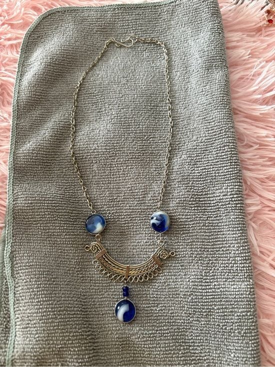 Silver-Tone Scroll Necklace with Blue Marble Accents 5