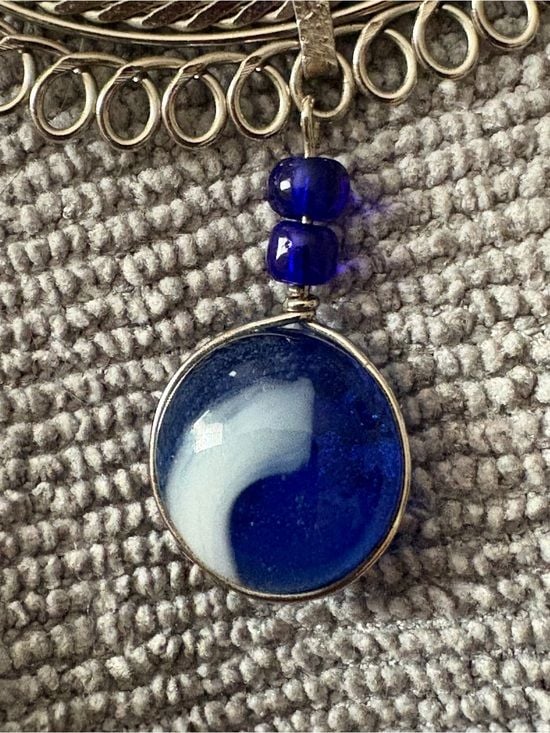 Silver-Tone Scroll Necklace with Blue Marble Accents 7