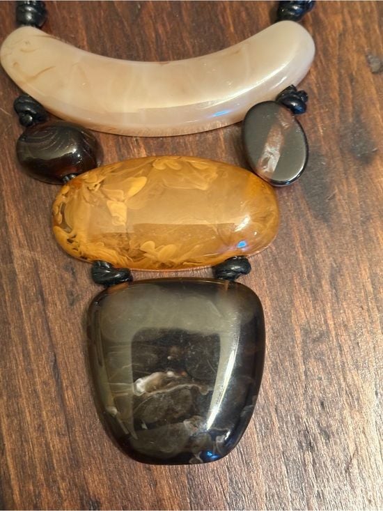 Statement Multistone Resin Pendant Necklace in Cream, Amber & Black 6