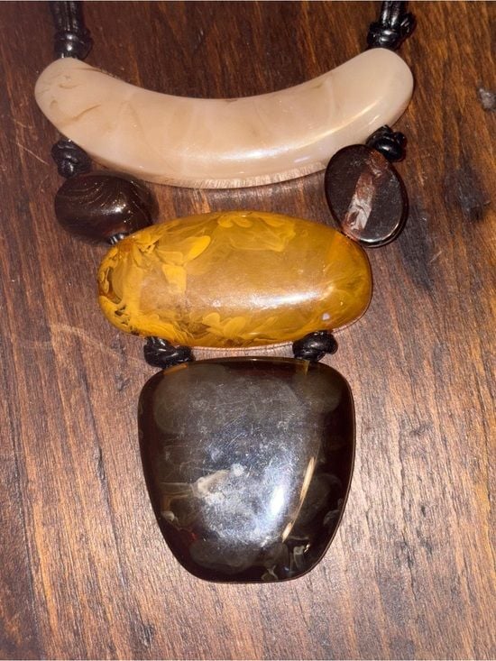 Statement Multistone Resin Pendant Necklace in Cream, Amber & Black 7