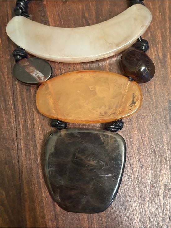 Statement Multistone Resin Pendant Necklace in Cream, Amber & Black 9