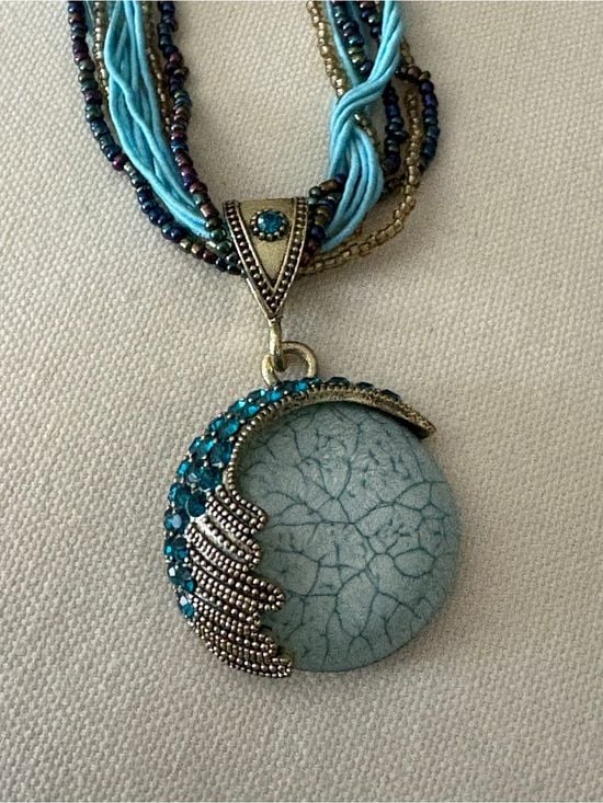 Mtlee Bohemian Blue and Gold Braided Statement Necklace EUC 6