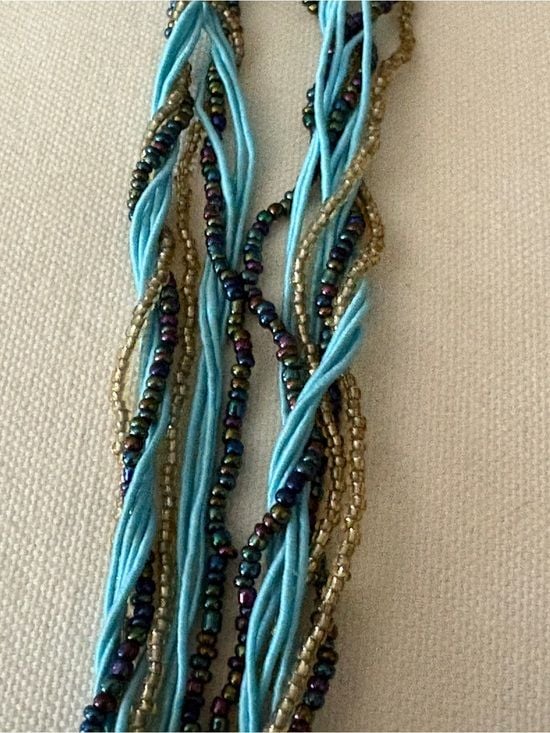 Mtlee Bohemian Blue and Gold Braided Statement Necklace EUC 8