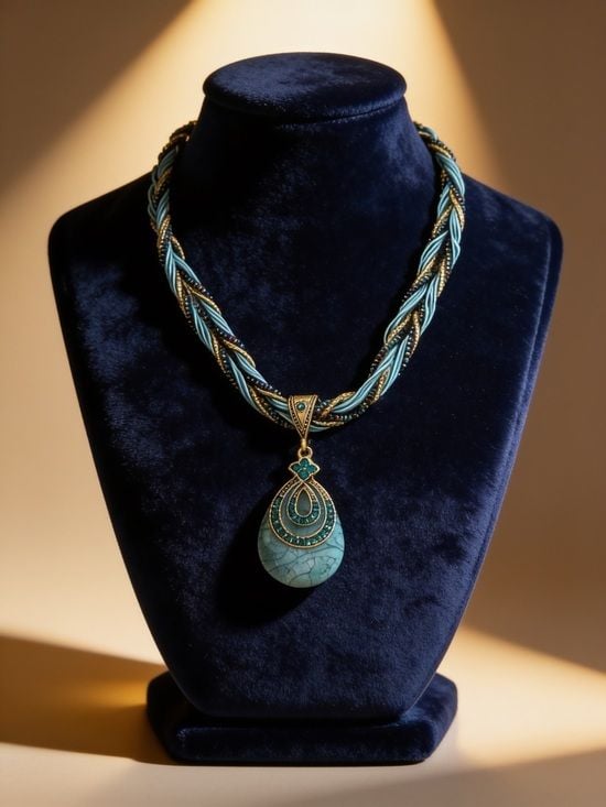 Elegant Turquoise Teardrop Pendant Necklace 16-18” 3