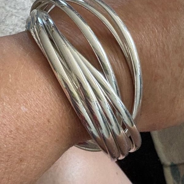 Elegant Multi-Band Silver Tone Bangle Bracelet  NWOT