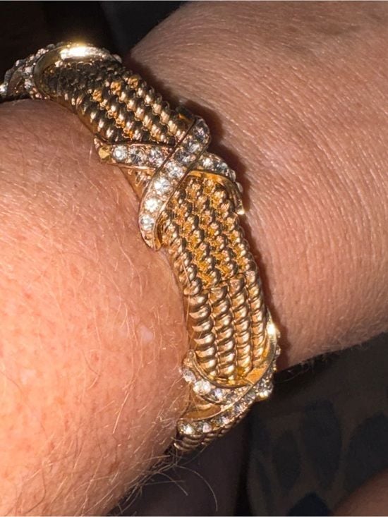 Two Tone Elegant Gold-Tone Braided Crystal Accent Bracelet Hugs 1