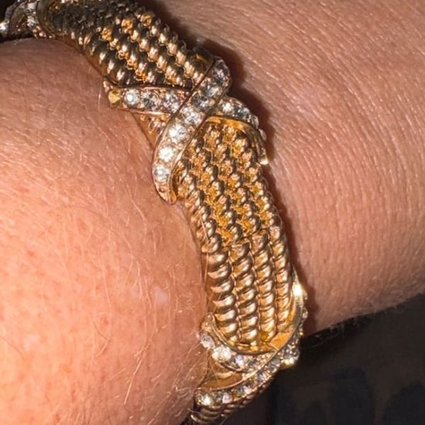 Two Tone Elegant Gold-Tone Braided Crystal Accent Bracelet Hugs