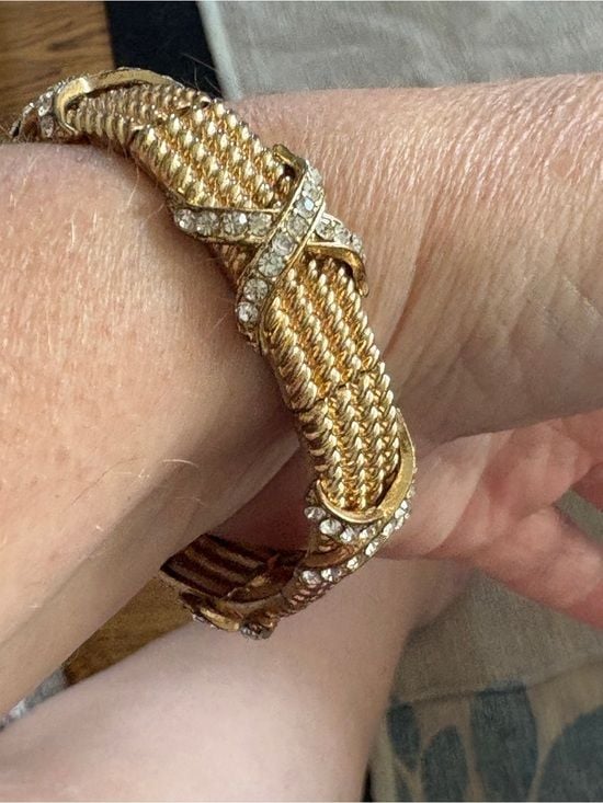 Two Tone Elegant Gold-Tone Braided Crystal Accent Bracelet Hugs 2