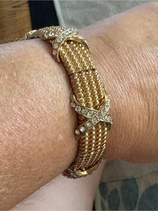 Two Tone Elegant Gold-Tone Braided Crystal Accent Bracelet Hugs 3