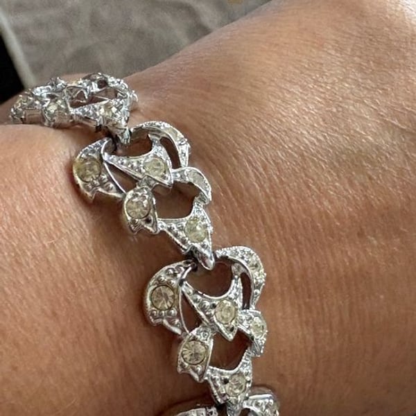 Vintage Sarah CoventrySilver Tone Crystal Link Bracelet - Signed/Stamped EUC