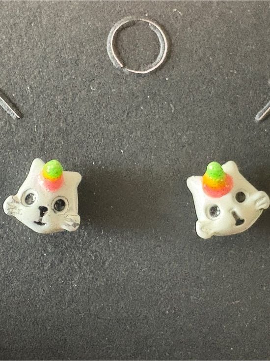 Cute White Cat Unicorn Stud Earrings with Full Body Posts 2